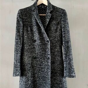 GUCCI Black Tweed Trench Long Coat Herringbone Wool - small